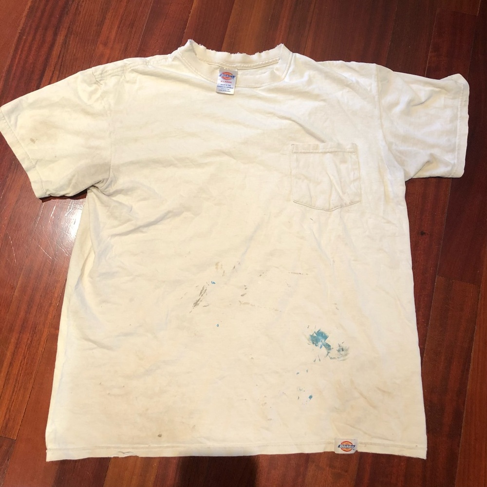 Distressed Dickies Men's Short-Sleeve White Crew T-Shirt XL